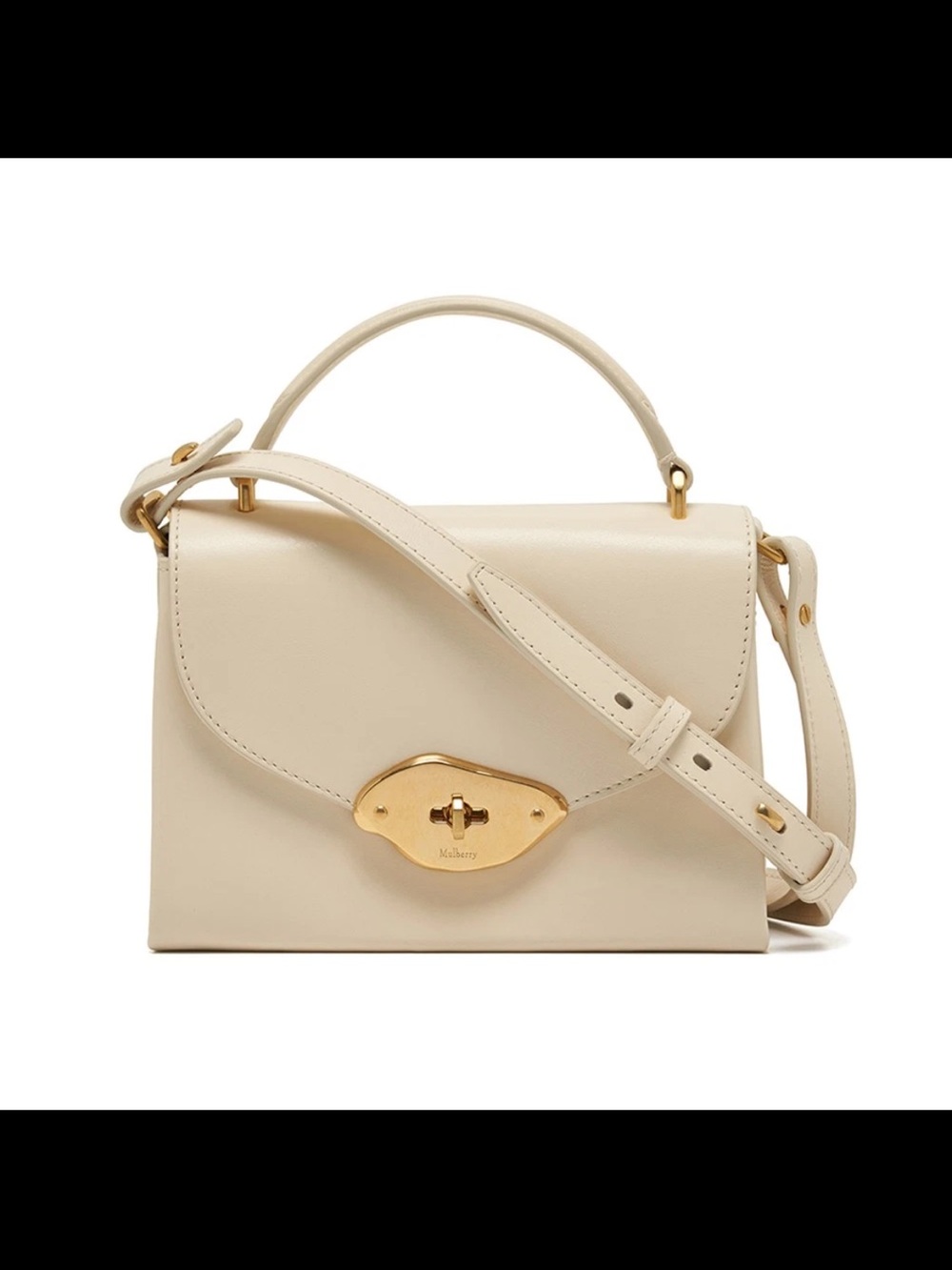 Mulberry Cream Leather Crossbody Top-Handle Bag with Gold Hardware